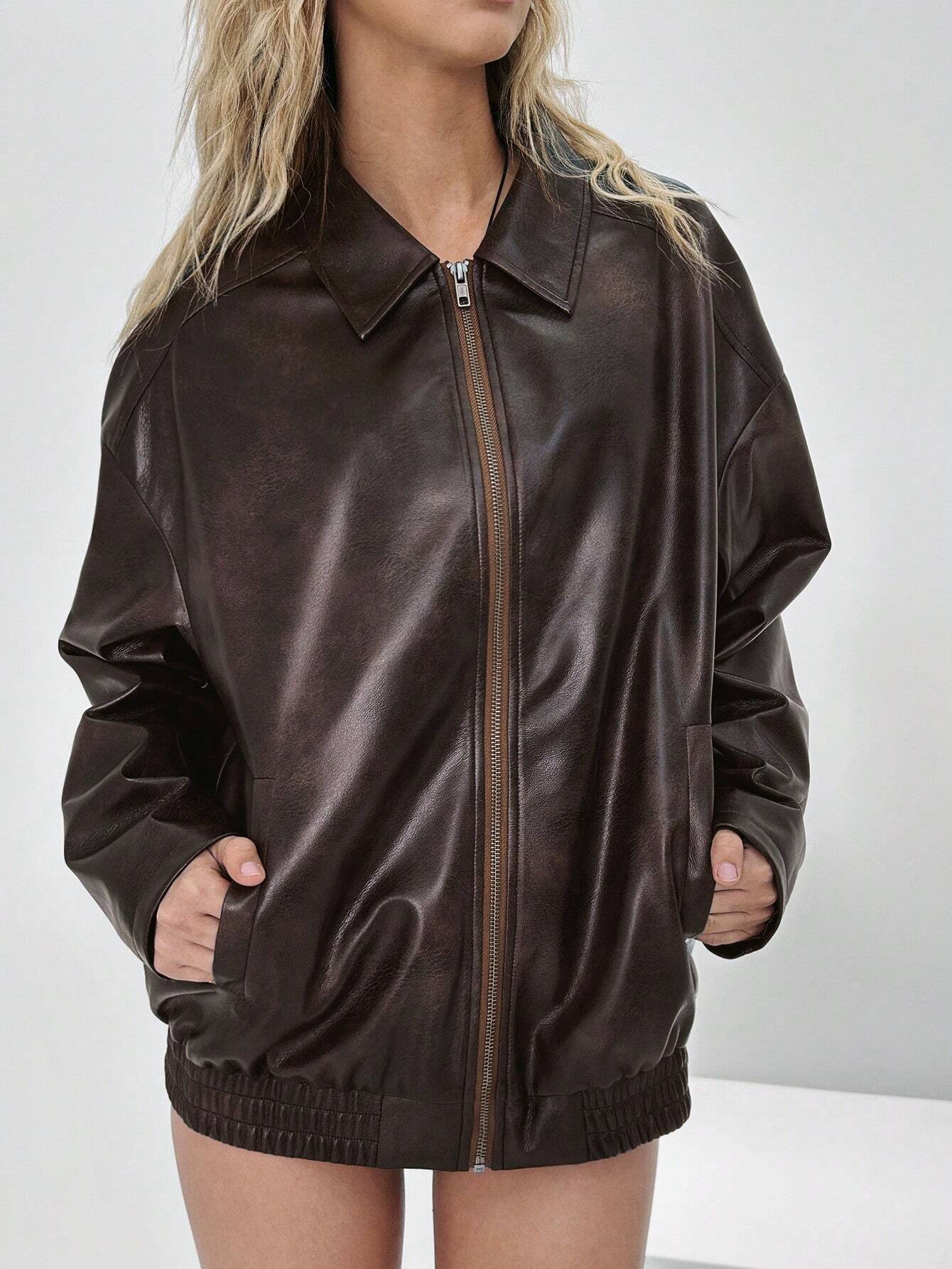 Ellari |SHEIN EZwear Koffie brown jacket