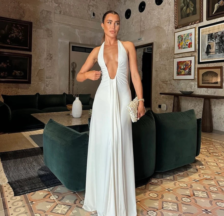 Ellari| Halter Shirring Women Maxi Dress
