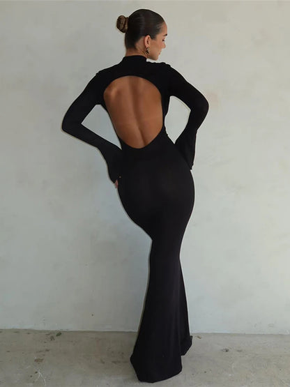 backless black dress soaked to the skin Quelin Backless Dress in Rib Black